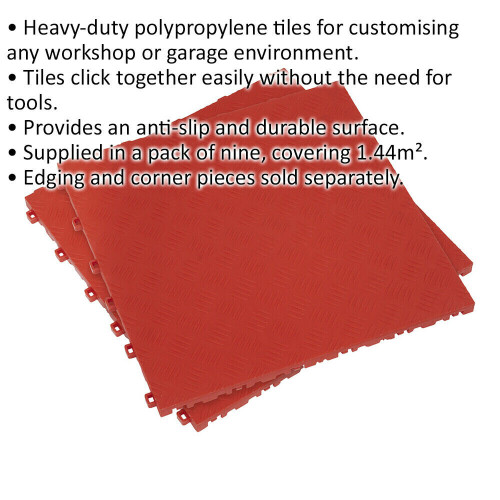 Loops 9 PACK Heavy Duty Floor Tile - PP Plastic - 400 x 400mm - Red Treadplate 1