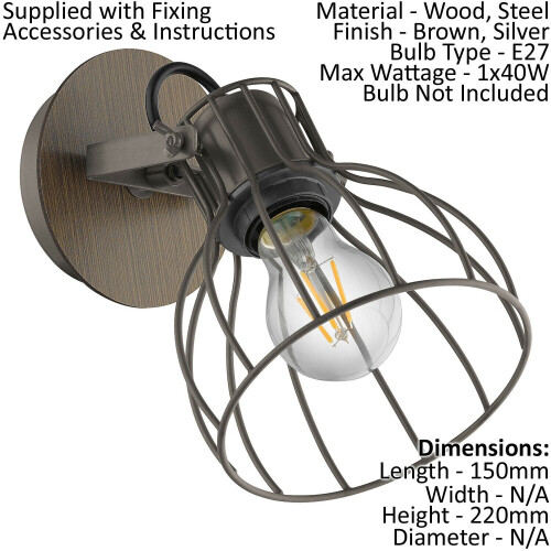 Loops Ceiling Spot Light & 2x Matching Wall Lights Industrial Rustic Metal Wire Shade 2