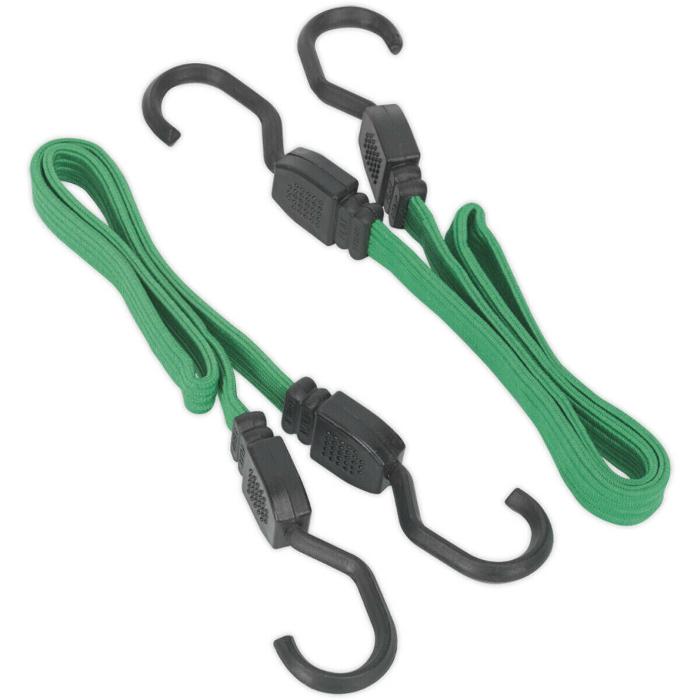 2 Piece 610mm Flat Bungee Cord Set - Heavy Duty Steel Hooks - 1300mm Stretch