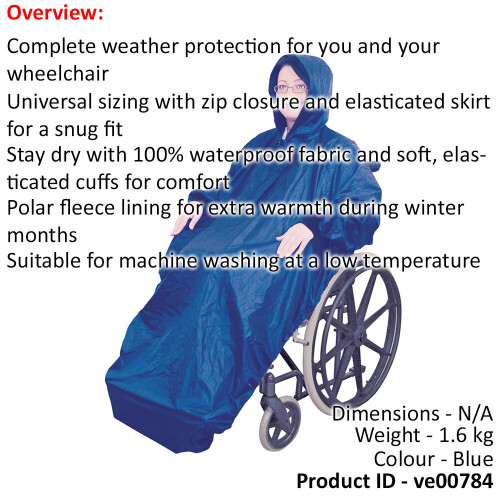 Loops Fleece Lined Wheelchair Mac with Sleeves - Waterproof Fabric - Machine Washable 1