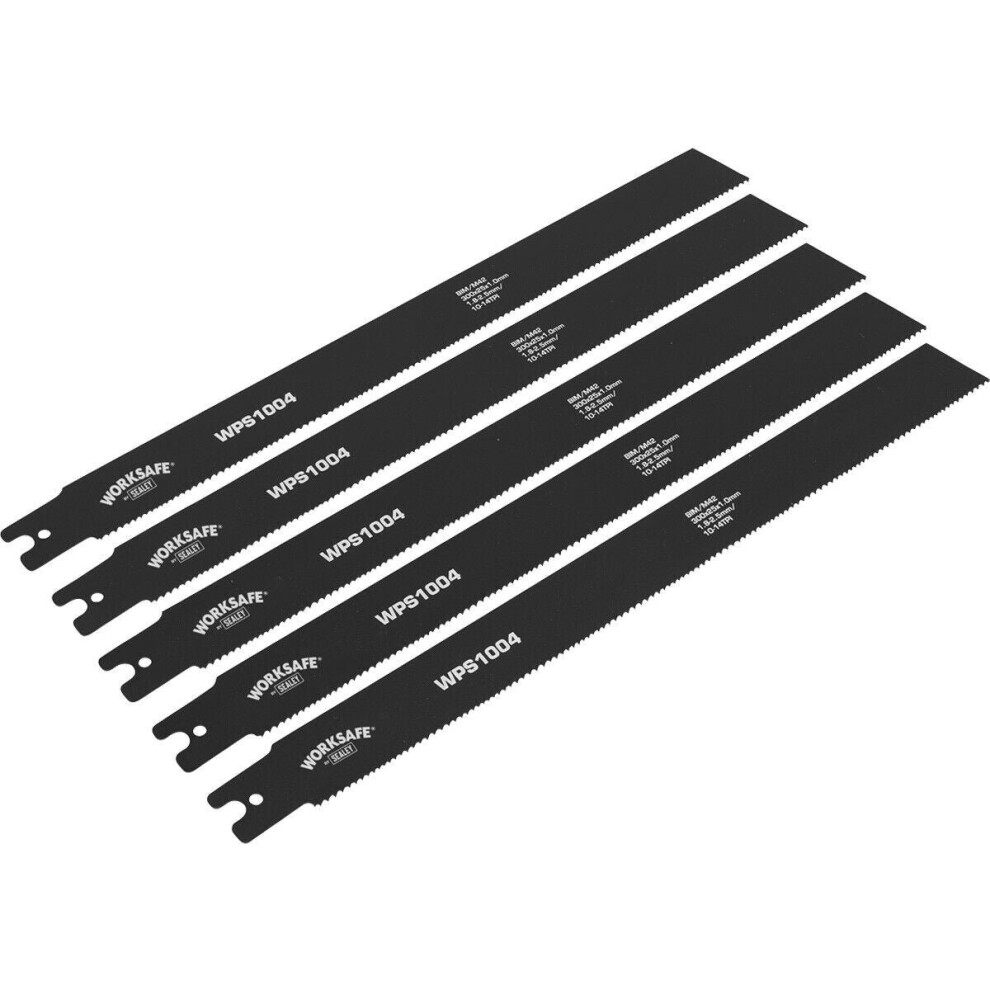 5 PACK 300 x 25 x 1mm Pipe Saw Blades - 10-14 TPI - Rigid Flexible Pipe Cutting