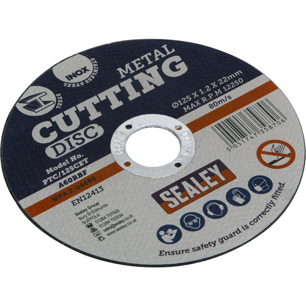 125 X 1.2Mm Flat Metal Cutting Disc - 22Mm Bore - Heavy Duty Angle Grinder Disc 5056524295809