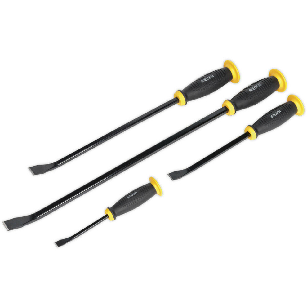 Loops 4 Piece Angled Pry Bar Set - Hammer Caps - Heat Treated Steel Shafts - Soft Grip
