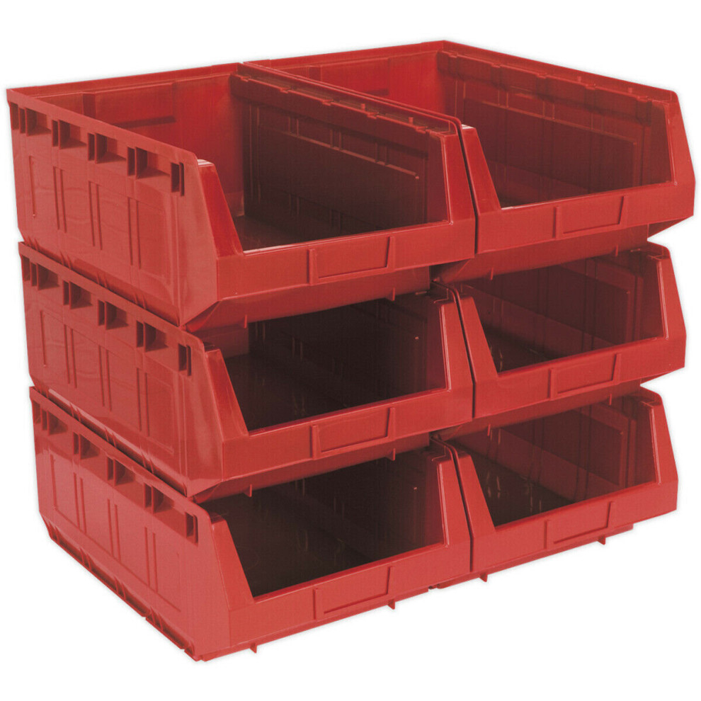 6 PACK Red 310 x 500 x 190mm Plastic Storage Bin - Warehouse Part Picking Tray