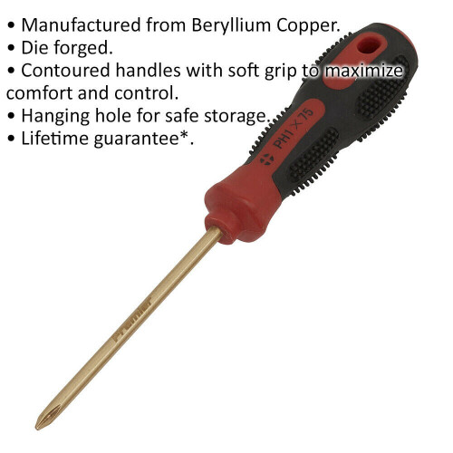 Loops Non-Sparking Phillips Screwdriver - #1 x 75mm - Soft Grip Handle - Die Forged 1