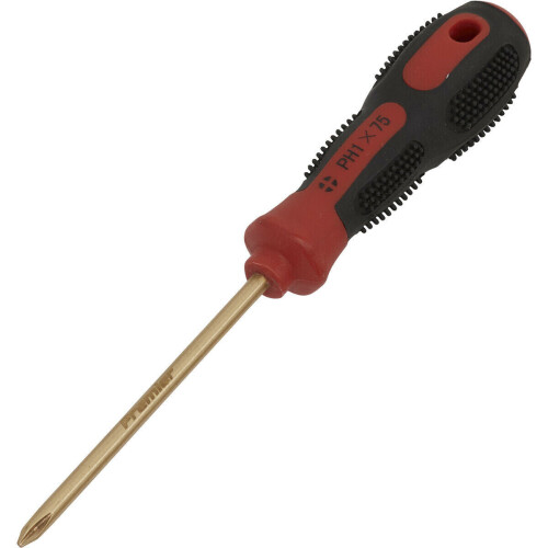 Loops Non-Sparking Phillips Screwdriver - #1 x 75mm - Soft Grip Handle - Die Forged 2