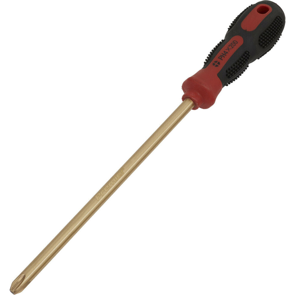 Non-Sparking Phillips Screwdriver - #4 x 200mm - Soft Grip Handle - Die Forged