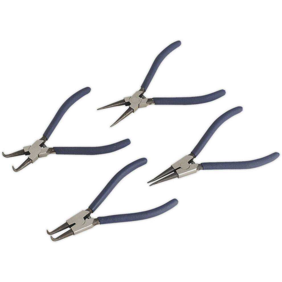 Loops 4 Piece Circlip Pliers Set - Spring Loaded Jaws - Hardened & Tempered Steel
