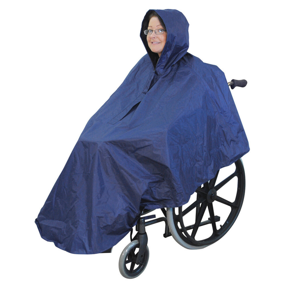 Blue Polyester Wheelchair Poncho - Waterproof Fabric - Machine Washable