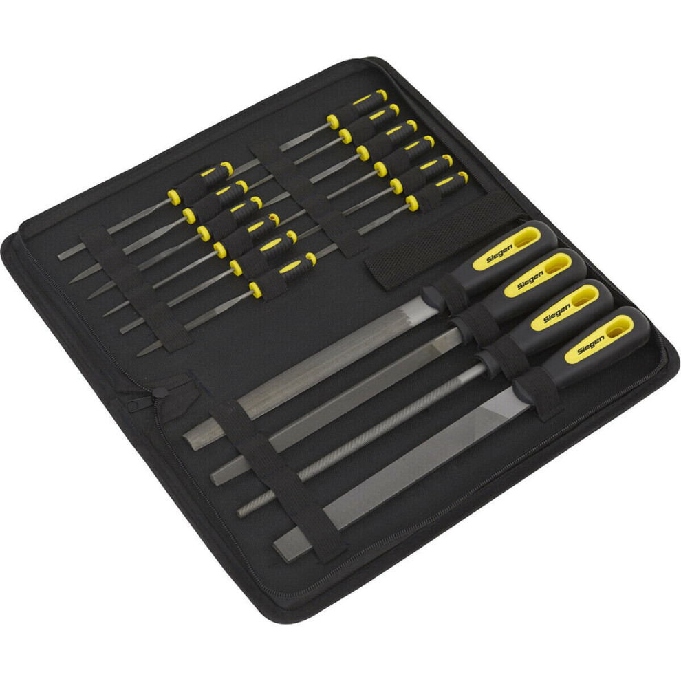 Loops 16 Piece Engineers & Needle File Set - Second Cut - Soft Grip Handles - Case