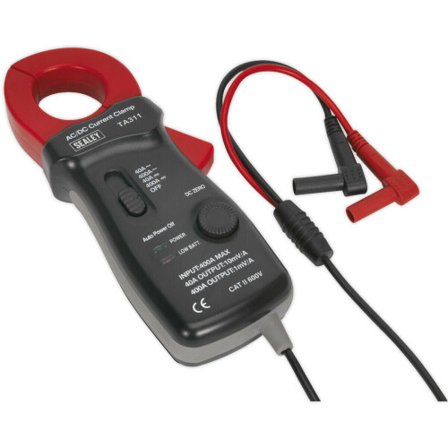 Loops 28mm AC/DC Current Clamp - 40A & 400A Settings - 4mm Banana Clips - 9V Battery