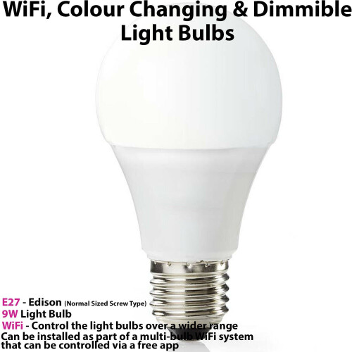 Loops 2x WiFi Colour Change LED Light Bulb 9W E27 Warm Cool White SMART Dimmable Lamp 1