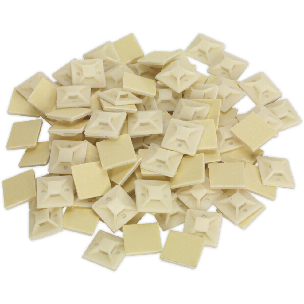 Loops 100 Pack Self-Adhesive 4-Way Cable Tie Mount - 25 X 25Mm - 5Mm Tie Width - White