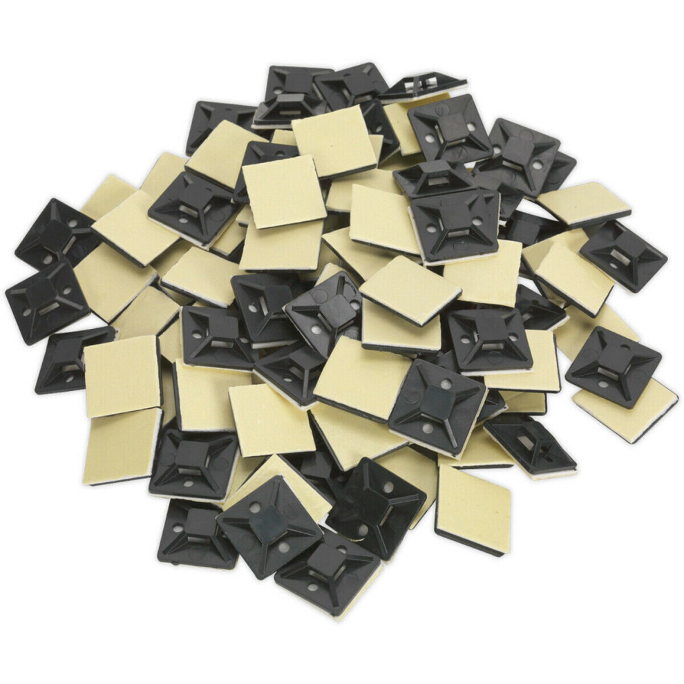 100 Pack Self-Adhesive 4-Way Cable Tie Mount - 25 X 25Mm - 5Mm Tie Width - Black 5056524270028