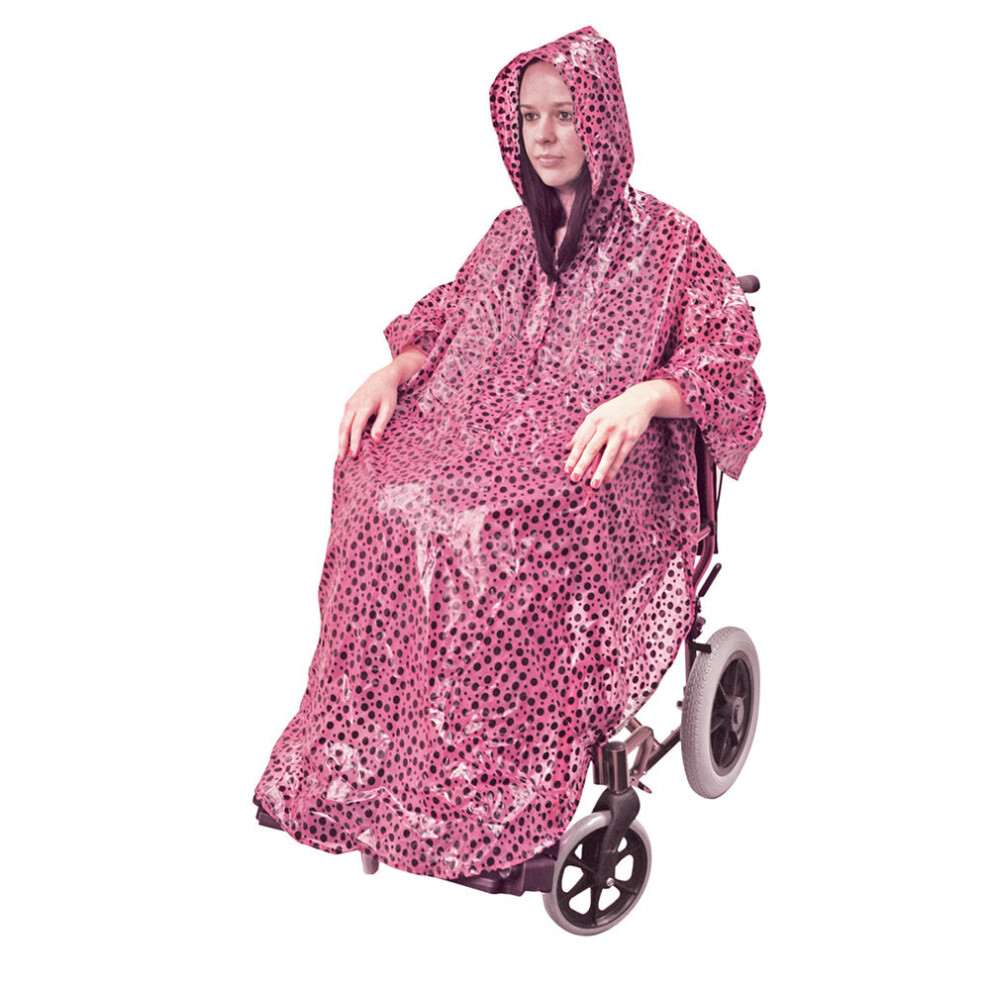 Loops Polka Dot Polyester Wheelchair Poncho - Waterproof Fabric Machine Washable Pink