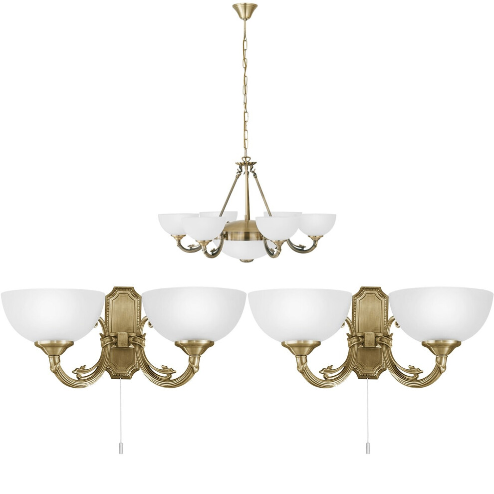 Loops Ceiling Pendant & 2X Matching Wall Lights Satin Glass Multi Chandelier Bronze