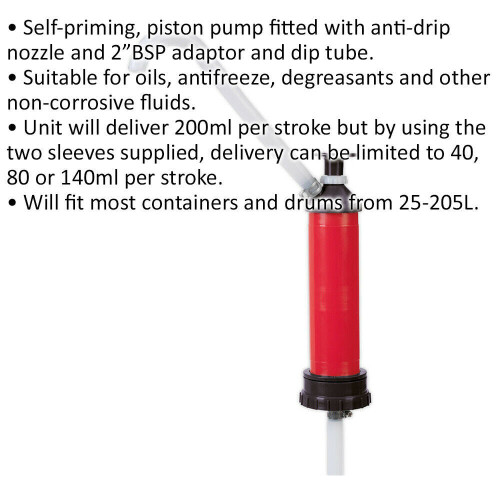 Loops Self-Priming Piston Pump - Anti-Drip Nozzle - 2" BSP Adaptor - 200ml Per Stroke 1