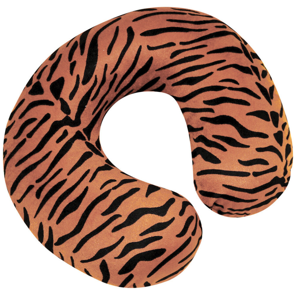 Memory Foam Neck Travel Cushion - Removeable Velour Cover - Brown Tiger Print