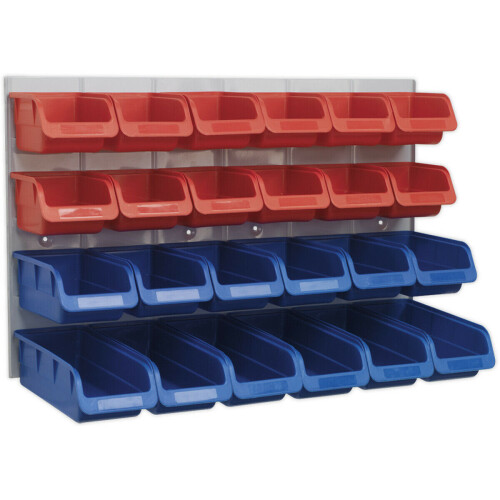 Loops 24 Assorted Red & Blue Plastic Storage Bin & Wall Panel Warehouse Picking Trays