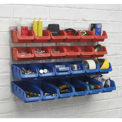 Loops 24 Assorted Red & Blue Plastic Storage Bin & Wall Panel Warehouse Picking Trays 2