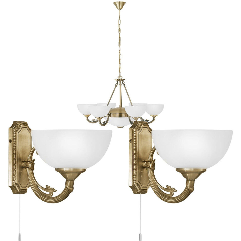 Loops Ceiling Pendant & 2X Matching Wall S Satin Glass Chandelier Light/Bronze