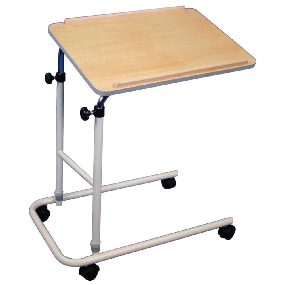 Loops Height Adjustable Overbed Multi Table - Four Castor Wheels - Beech Tabletop