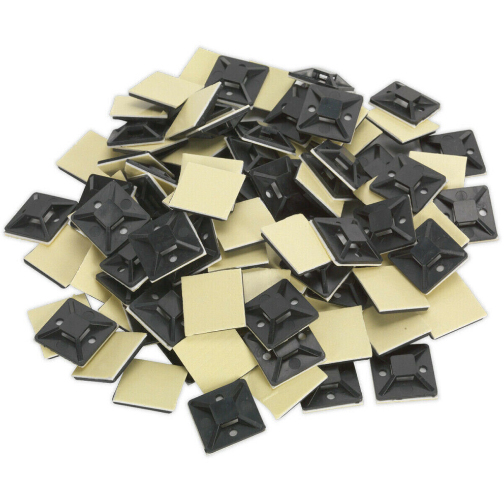 100 PACK Self-Adhesive 4-Way Cable Tie Mount - 30 x 30mm - 5mm Tie Width - Black