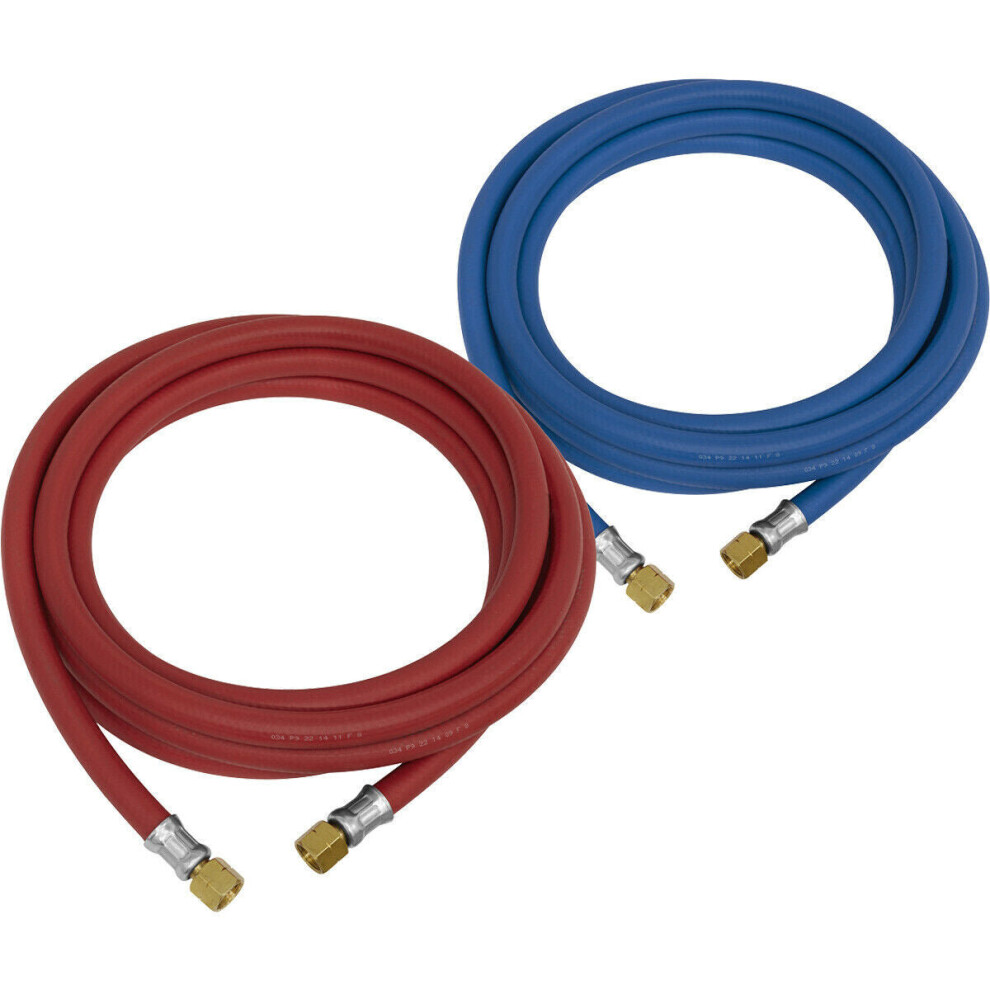 PAIR 5m Oxyacetylene Welding Hose Set - 3/8" BSP Swivel Unions - Check Valves
