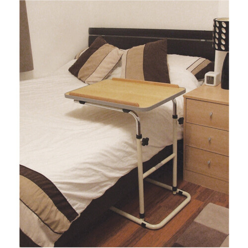 Loops Height Adjustable Overbed Multi Table - Four Castor Wheels - Beech Tabletop 1