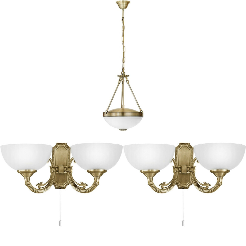 Loops Ceiling Pendant & 2X Matching Wall S & Satin Glass Shade Light/Bronze/White