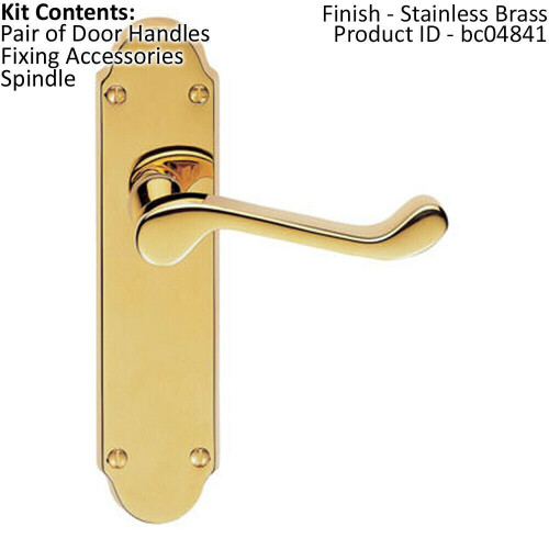 Loops PAIR Victorian Upturned Handle on Latch Backplate 170 x 42mm Stainless Brass 1