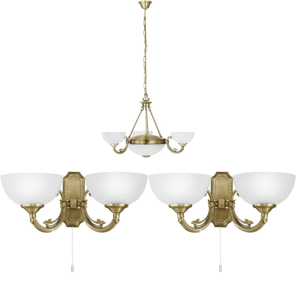 Ceiling Pendant Light & 2x Matching Wall Lights Bronze & Satin Glass Chandelier