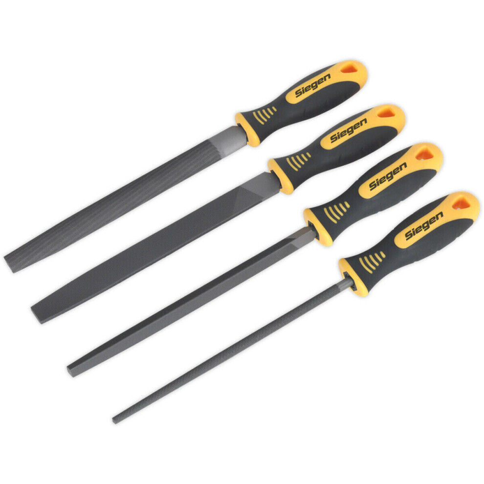 4 Piece 200Mm Second-Cut File Set - Soft Grip - Round 3-Square Flat & Half-Round