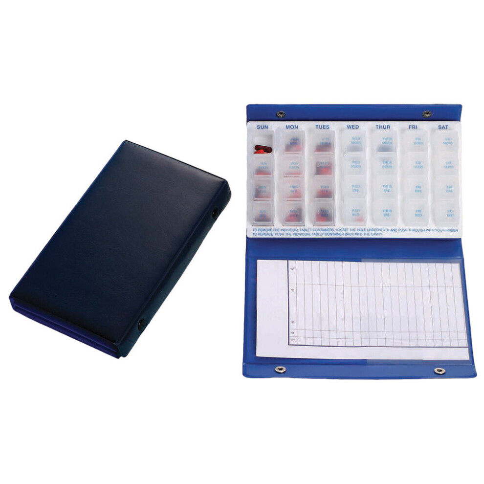 Loops Week Day Pill Dispenser - 7 X 4 Compartments - Carry Case Included - Note Holder