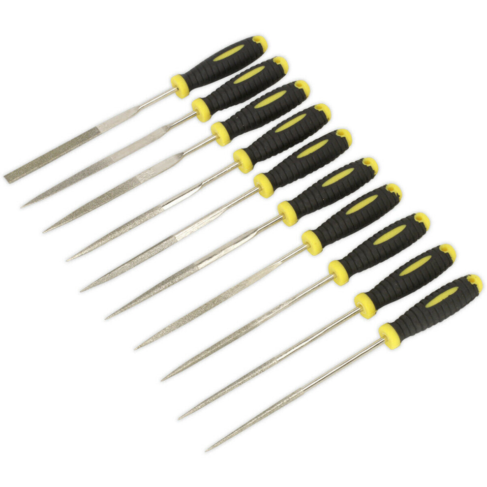 10 Piece 100Mm Diamond Needle File Set - Comfort Grip Handles - Precision Files 5056581905444