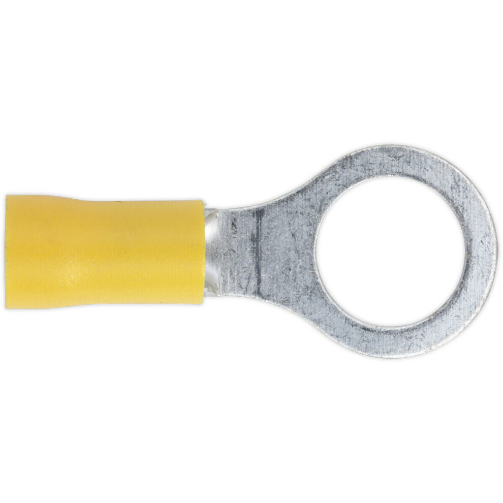 100 PACK Easy-Entry Ring Terminal - 10.5mm Dia - 12 to 10 AWG Cable - Yellow