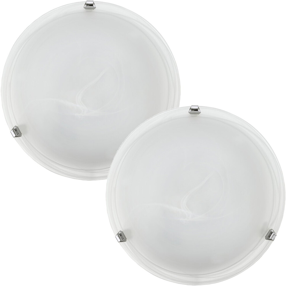 Loops 2 Pack Wall Flush Ceiling Colour Chrome Shade Glass Alabaster E27 1X60w Light
