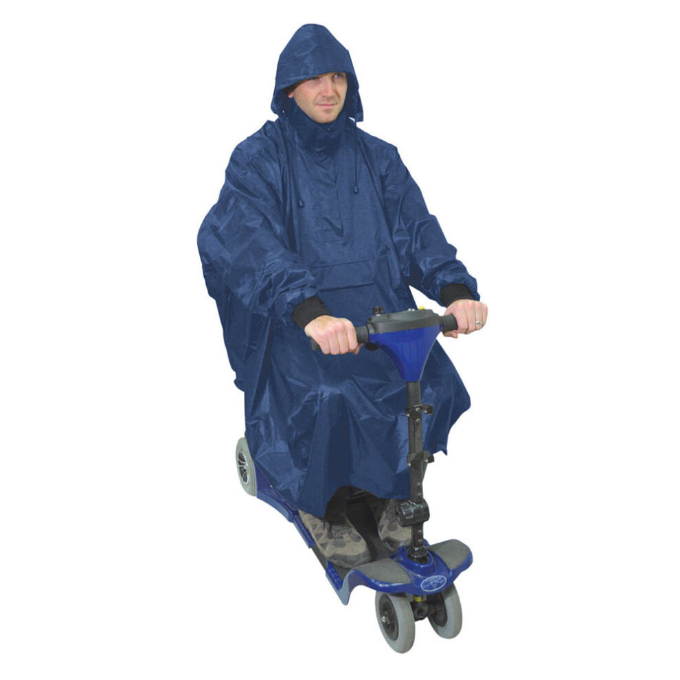 Loops Blue Lightweight Scooter Poncho With Sleeves Waterproof Fabric Machine Washable