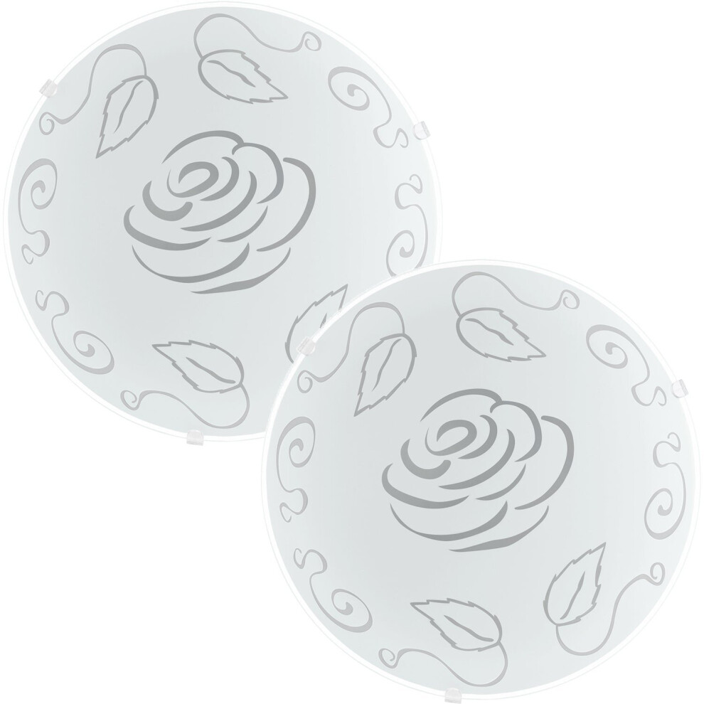Loops 2 Pack Wall Flush Ceiling Light White Shade Rose Design Satin Glass E27 1X60w