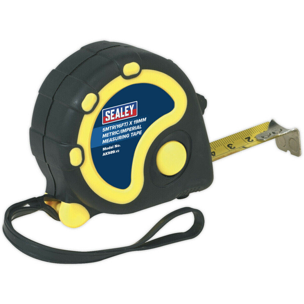 5m Rubber Tape Measure - Composite Case - Belt Clip - Slide-Button Lock