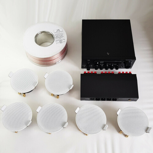 Loops Bluetooth Ceiling Music Kit 3 Zone Stereo Amp & 6x Low Profile HiFi Speaker 2