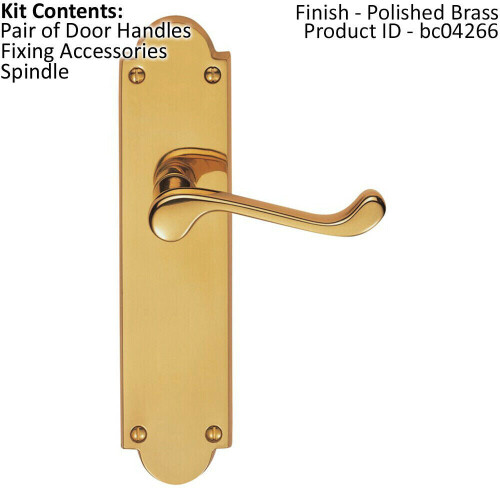 Loops PAIR Victorian Scroll Handle on Latch Backplate 205 x 49mm Polished Brass 1