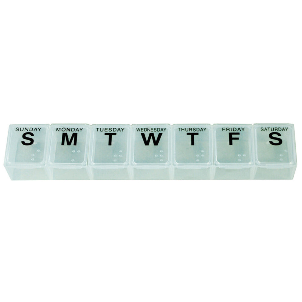 Large 7 Compartment Weekly Pill Dispenser - Flip Top Lids - Braille Lettering