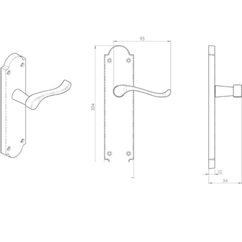 Loops PAIR Victorian Scroll Handle on Latch Backplate 205 x 49mm Polished Brass 2