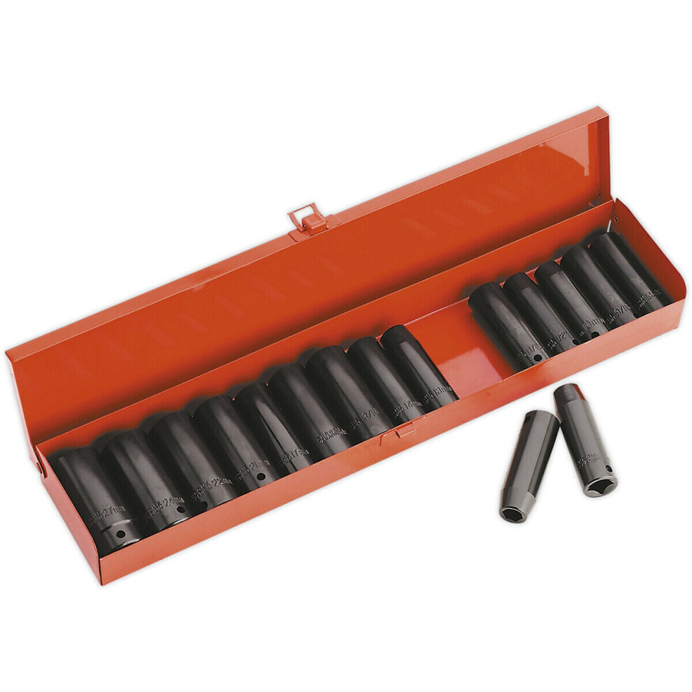 16 Piece Premium Impact Socket Set - 1/2" Sq Drive - Deep Sockets - High Torque 5056524250747