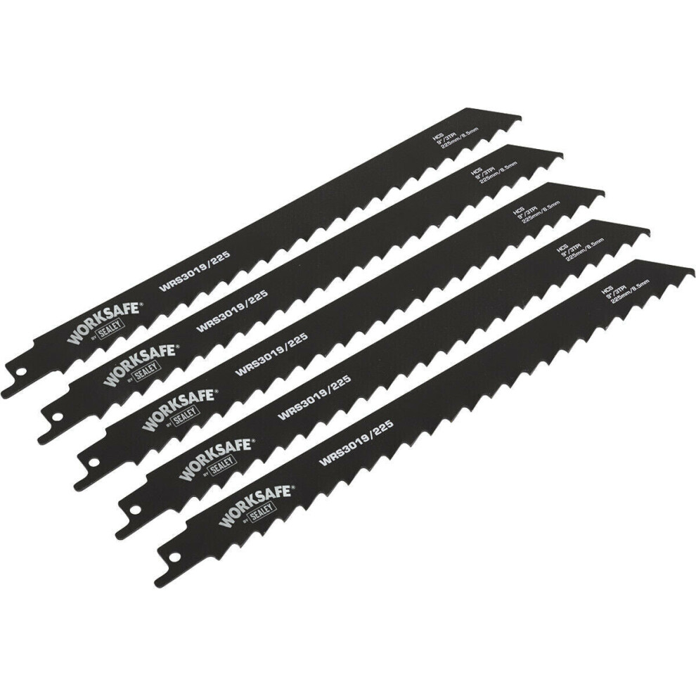 5 PACK 225mm Reciprocating Saw Blade - 3 TPI - Suitable for Cutting Wood