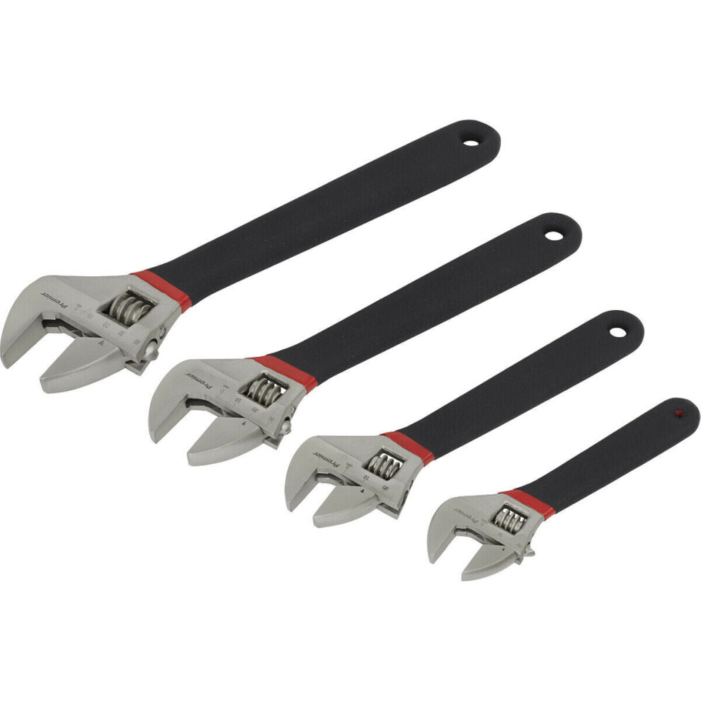 Loops 4 Piece Adjustable Wrench Set - 150Mm 200Mm 250Mm 300Mm - Machined Jaws - Metric