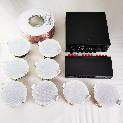 Loops Bluetooth Ceiling Music Kit 4 Zone Stereo Amp & 8x Low Profile HiFi Speaker 2
