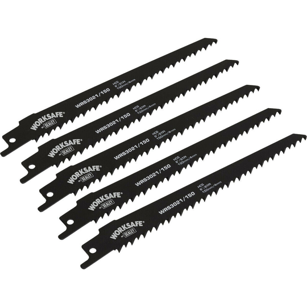 5 PACK 150mm Reciprocating Saw Blade - 6 TPI - Medium Cut Wood Concrete