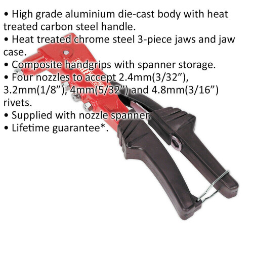 Loops PREMIUM Riveter Tool Kit - Adjustable Nozzle 250mm Heavy Duty Grip Rivet Gun 1